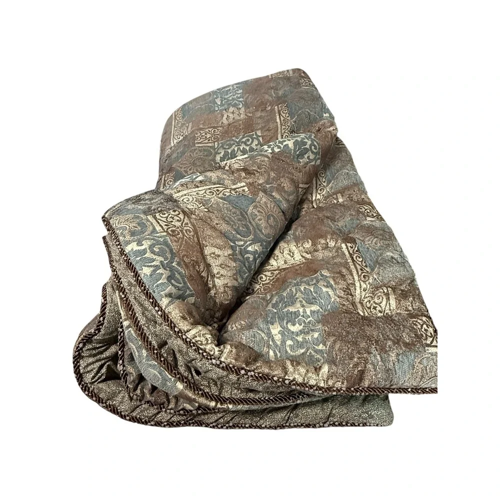 Croscill Comforter Set Full Size Blue Brown Damask‎ 3pc Shams Luxury Bedding